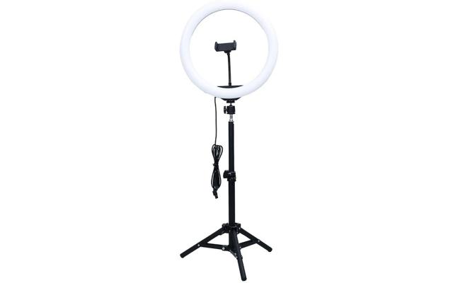 RTAKO ZJ-ZBT01 Live Streaming Stand with Ring Light and 55cm Floor Tripod - Black